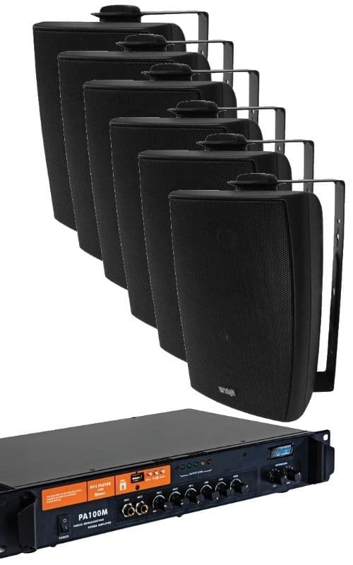 Hybrid PA150M 150W Amplifier + 6x EVA 4" Wall Speaker PA Package